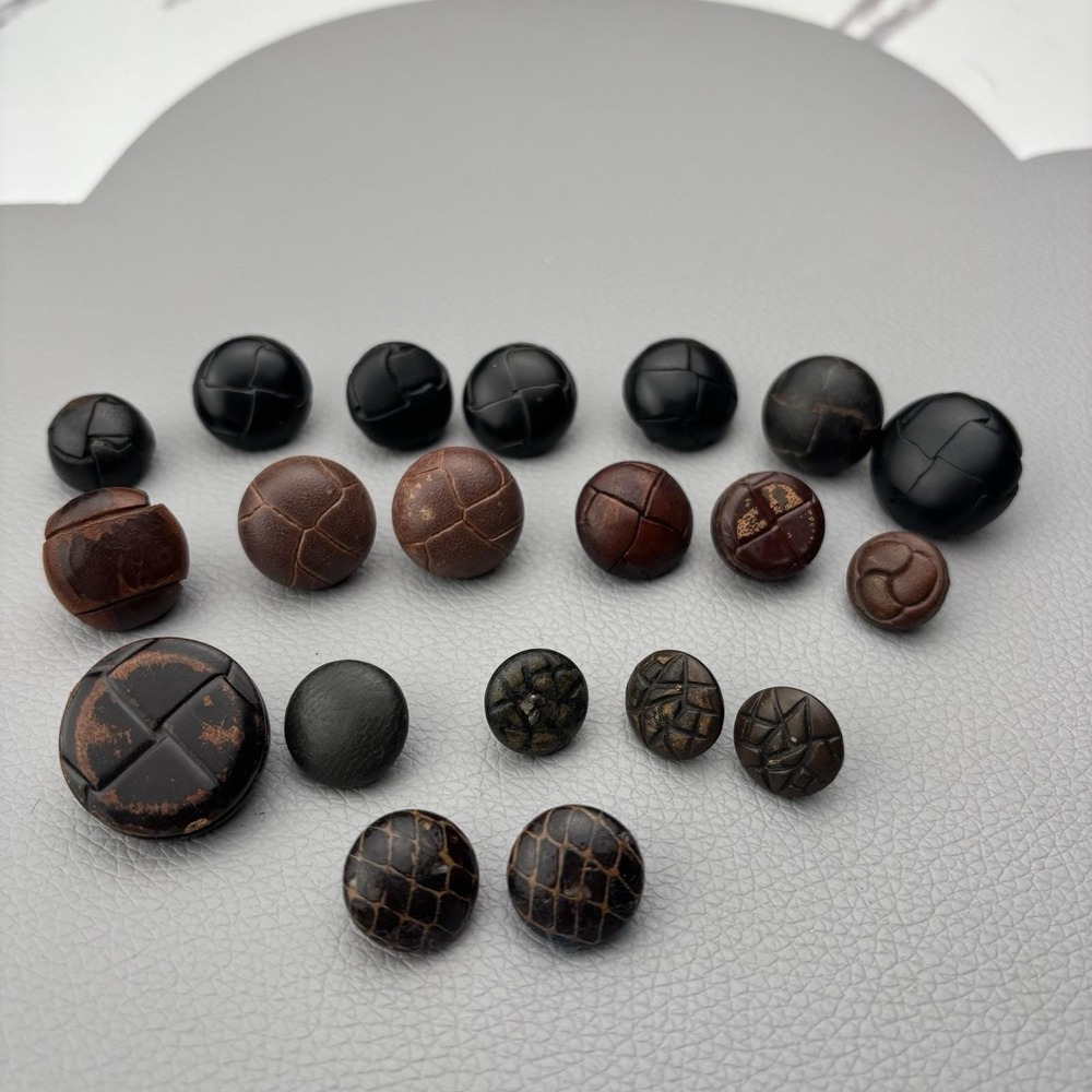 Vintage Leather‎ Look Buttons Lot Brown Black Textured Football Style Mixed Set